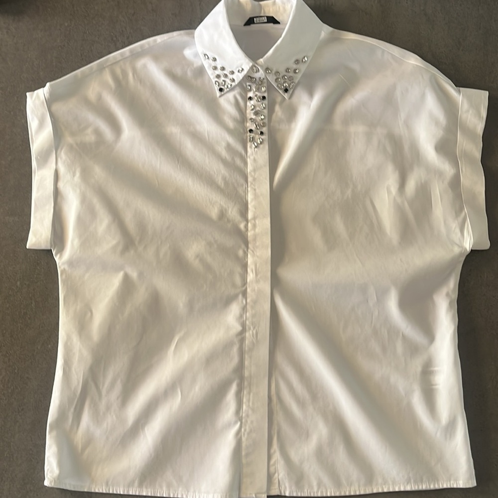 Zara White Button Down Shirt with Silver Accents